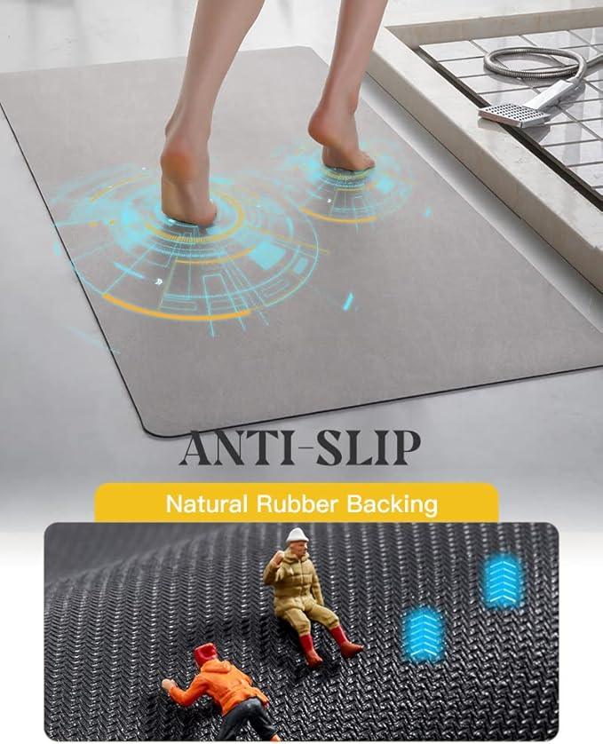 MontVoo -Bath Mat-Rubber Backing Non Slip Quick Dry Absorbent Thin Bathroom Rugs Fit Under Door-Faux Suede Surface Bathroom Floor Mats-Shower Rug for in Front of Bathtub Shower Gray Rug Set - ModernBath