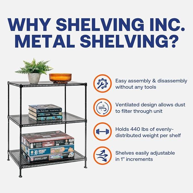 Shelving Inc. 12" d x 24" w x 28" h 3-Tier Perforated Metal Shelving, Standard Duty, Weight Capacity 110 lbs Per Shelf - ModernBath