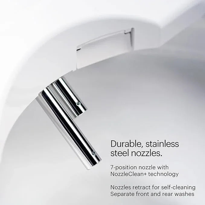 Brondell Bidet Toilet Seat S1400, Smart Toilet Seat, Dual Stainless-Steel, Self-Cleaning Nozzle With Clean Plus Technology, Endless Warm Water Bidet, Warm Air Dryer-Nightlight, Heated Seat, Round - ModernBath