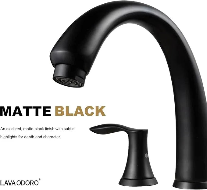 Lava Odoro Black Roman Tub Faucet with Valve, 8 inch Widespread Bathtub Faucet with Valve, High Flow 2 Handle Deck Mount Tub Faucet, Solid Brass 3 Hole Bath Tub Filler TF405-MB - ModernBath