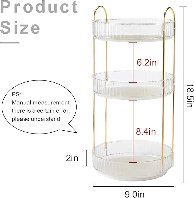 INVSSENE 360° Rotating Makeup Organizer, Bathroom Make Up Spinning Holder Rack, Large Capacity Cosmetics Storage Vanity Shelf Countertop, Fits Cosmetics, Perfume, Skincare, Lipsticks(3 Tiers, Clear) - ModernBath