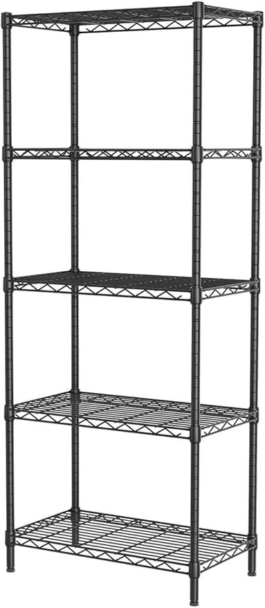 SINGAYE Shelf Wire Shelving Adjustable Storage Shelves Rack Standing Units for Kitchen Closet Laundry Bathroom Organizers Metal Pantry Narrow Mesh Gaps 12" D x 22" W x 59" H Black - ModernBath