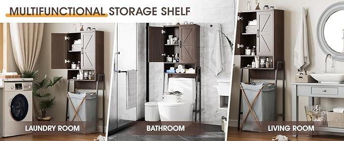 Over The Toilet Storage Cabinet with 2-Door Design Bathroom Organizers and Storage with Anti-Tip Device Over Toilet Organizer with Shelves for Bathroom,Restroom,Laundry Espresso - ModernBath