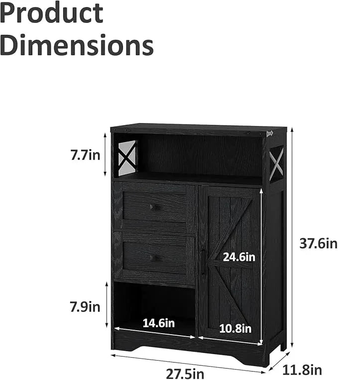 Fameill Farmhouse Storage Cabinet with 2 Drawers & Shelves,Freestanding Kitchen Cabinet with Doors,Floor Storage Organization for Living Room,Bathroom,Laundry,Black - ModernBath