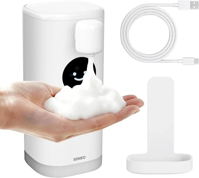 Automatic Foaming Soap Dispenser, 350ml Touchless Smart Hand Soap Dispenser with LED Smile Timer, Type-C Rechargeable 180-Day Battery, IPX7 Waterproof, Wall Mounted for Bathroom & Kitchen (White) - ModernBath