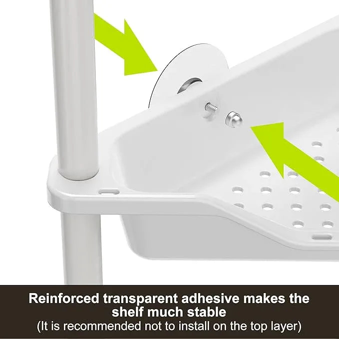 Orimade Rustproof 3 Tier Floor Standing Corner Shower Caddy Organizer, Plastic Metal Splicing Floor Corner Shelf Rack Stands for Bathroom, White - ModernBath
