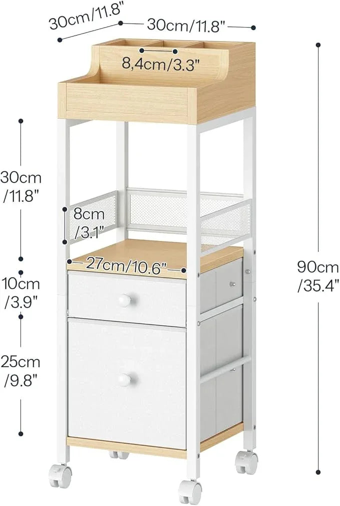 HOOBRO Makeup Organizer Cart, Floor Makeup Storage with Fabric Drawers, Mobile Vanity Organizer, Cosmetics Display Cases, for Skincare, Brush, Hair Tool, Perfume, White and Natural WN19TC04 - ModernBath