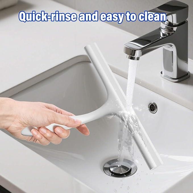 Anjinwiper All-Purpose Shower Squeegee for Shower Glass Door with Adhesive Hook, Silicone Squeegee for Shower Doors, Bathroom, Windows, Mirrors, Shower Cleaner Tool Household Squeegee(10 inch-White) - ModernBath