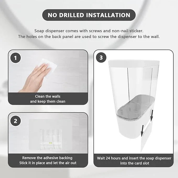 Double Automatic Soap and Shower Dispenser Wall Mount 2 Chambers Dispenser IPX5 for Bathroom No Drill (White - Liquid&Foam) - ModernBath