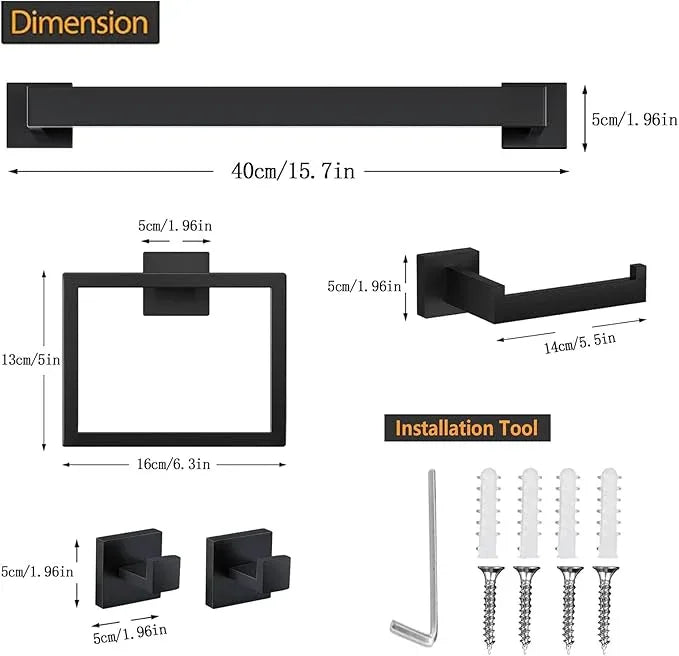 JOPOFI 5 Piece Bathroom Towel Bar Set - SUS304 Stainless Steel Bath Towel Holder, 15.7 Inch Towel Racks for Bathroom Wall Mounted, Bathroom Hardware Accessories Set - Matte Black - ModernBath