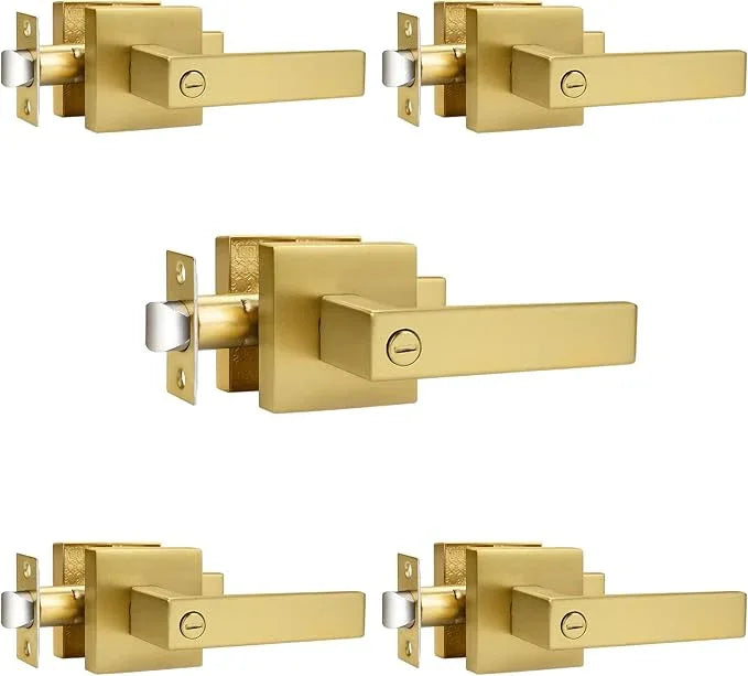 Probrico Gold Privacy Door Handle Lockset Heavy Duty Interior Door Lever for Bedroom Reversible Keyless Handleset Door Knob 5 Pack - ModernBath