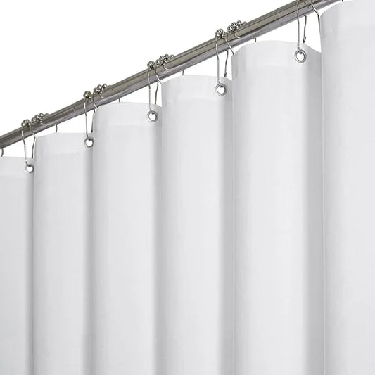 BTTN Extra Long Fabric Shower Curtain - 72x90 Inch Linen Textured Heavy Duty Cloth Shower Curtain Set with Plastic Hooks, Modern Hotel Luxury Waterproof Polyester Shower Curtains for Bathroom, White - ModernBath