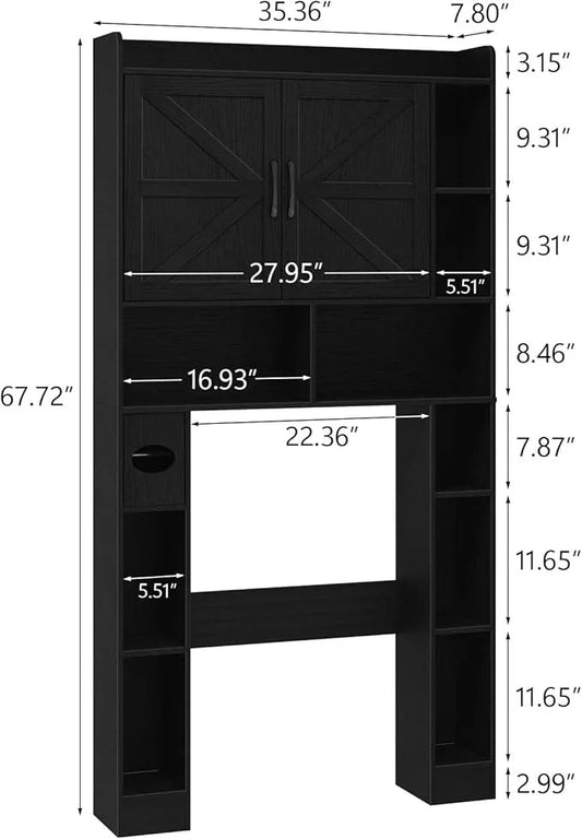 Vabches Over The Toilet Cabinet, Double Doors Bathroom Shelf Organizer with Toilet Paper Holder Stand and Open Storage Shelf, Small Freestanding Space Saver for Restroom, Bathroom, Laundry, Black - ModernBath