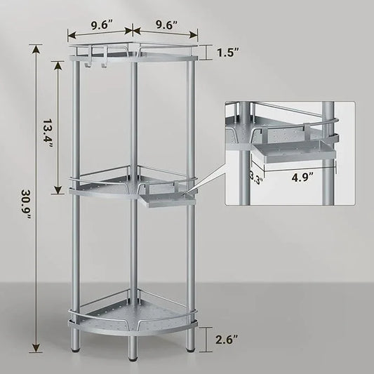 ELYKEN Corner Shower Caddy Standing, 3 Tier Rustproof Metal Shower Organizer with Soap Holder, Floor Shower Corner Shelf Rack Storage Stands with Adjustable Feet & 2 Hooks for Bathroom, Silver - ModernBath