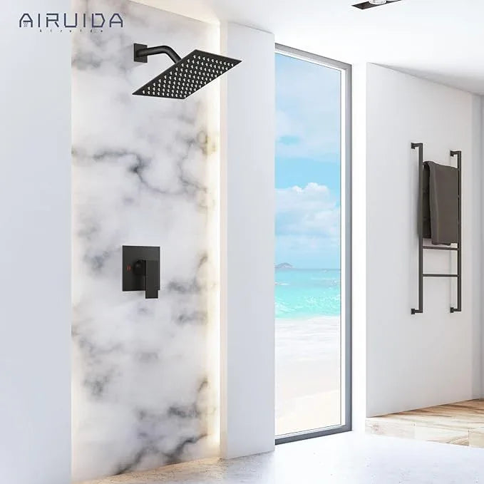 Airuida Shower Faucet Set Bathroom Rain Shower System SUS304 Stainless Steel Single Handle With Male Threads Rough-in Valve Shower Trim Kit 8 Inch Wall Mount Shower Head Oil Rubbed Bronze - ModernBath