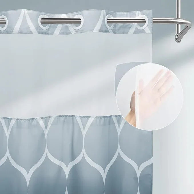 Yiatn No Hook Ombre Aegean Blue Shower Curtain with Snap in Fabric Liner Set - Hotel Style with See Through Mesh Top Window, 71x74 INCH - ModernBath