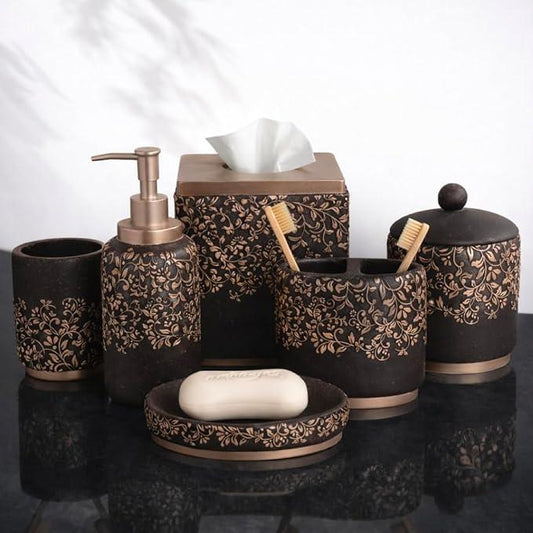 Decozen Bathroom Accessories Set 6Pcs – Soap Dispenser, Toothbrush Holder, Tumbler, Soap Dish & Cotton Swab Jar – Modern Bathroom Decor, Bath Set for Christmas Decor, Stella - ModernBath