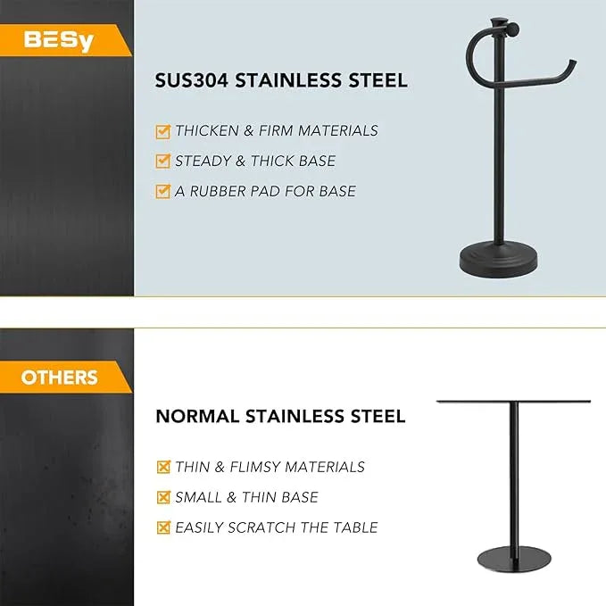 BESy 17 Inch Matte Black Stand Towel Bar Hanger Hand Towel Bar Bathroom Vanity Countertop Towel Holder Free Standing Stainless Steel Towel Ring Hardware Accessories Towel Rack - ModernBath