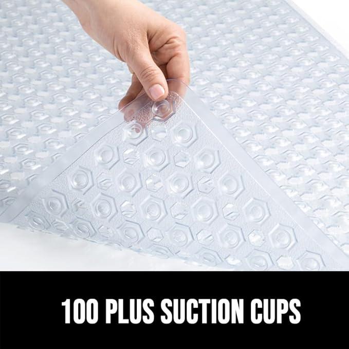 GORILLA GRIP Patented Square Shower Stall Mat, Small Bathtub Floor Mats for Stand Up Showers with Suction Cups and Drainage Holes, Machine Wash, Soft on Feet, Bathroom Accessories 21x21 Inch, Clear - ModernBath