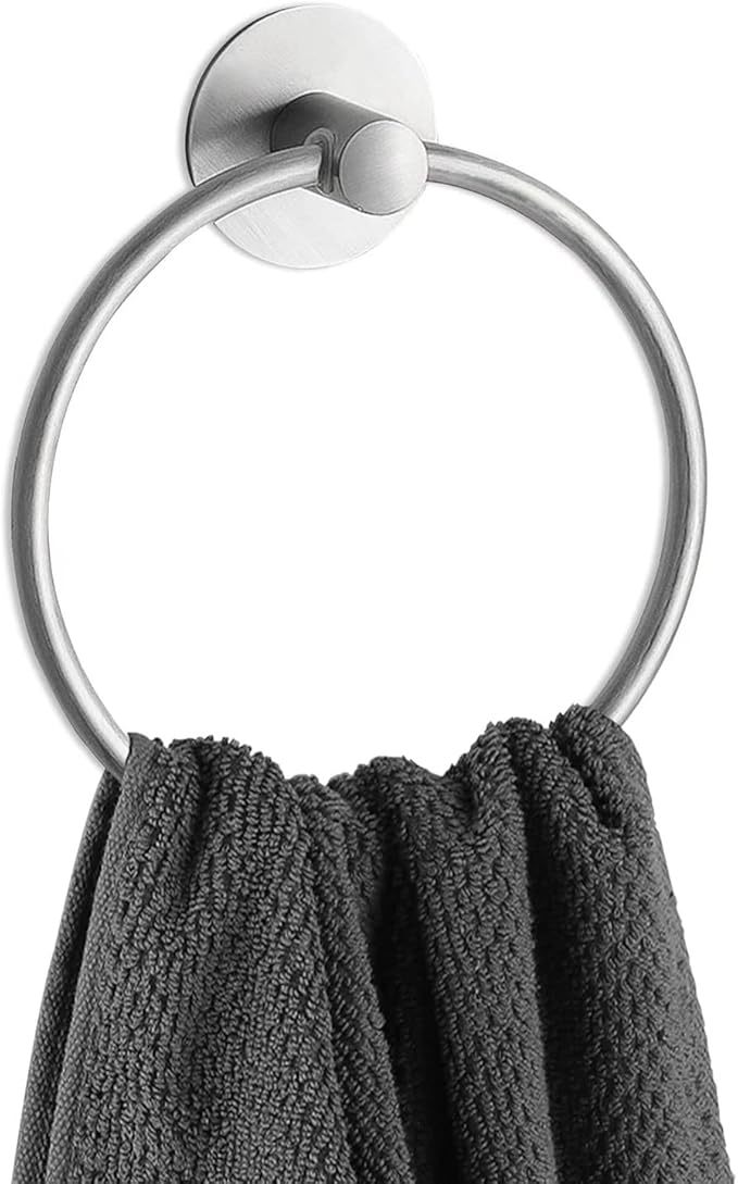 Besteffie Adhesive Towel Ring Wall Mount Hand Towel Ring Self Adhesive Towel Hanger Premium SUS304 Stainless Steel Rustproof Brushed Nickel, Kitchen, Bathroom Hand Towel Holder