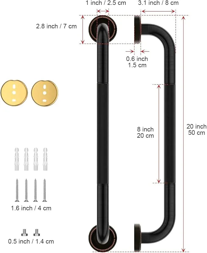 2 Pack 20 Inch Bronze Shower Grab Bar Matte Black, Munzong Antique Brass Bathroom Grab Bar w/Anti-Slip Knurled Grip, Bathroom Balance Bar, Safety Handrail Support, Injury Elderly Senior Assist Handle - ModernBath