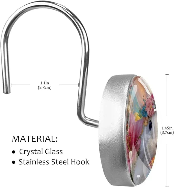 Easter Rabbit and Flowers Shower Curtain Hooks 12Pcs, Decorative Rust Resistant Shower Rings for Shower Curtain Rods, Stainless Steel Round Curtain Hooks for Bathroom, Bedroom, Farmhouse - ModernBath