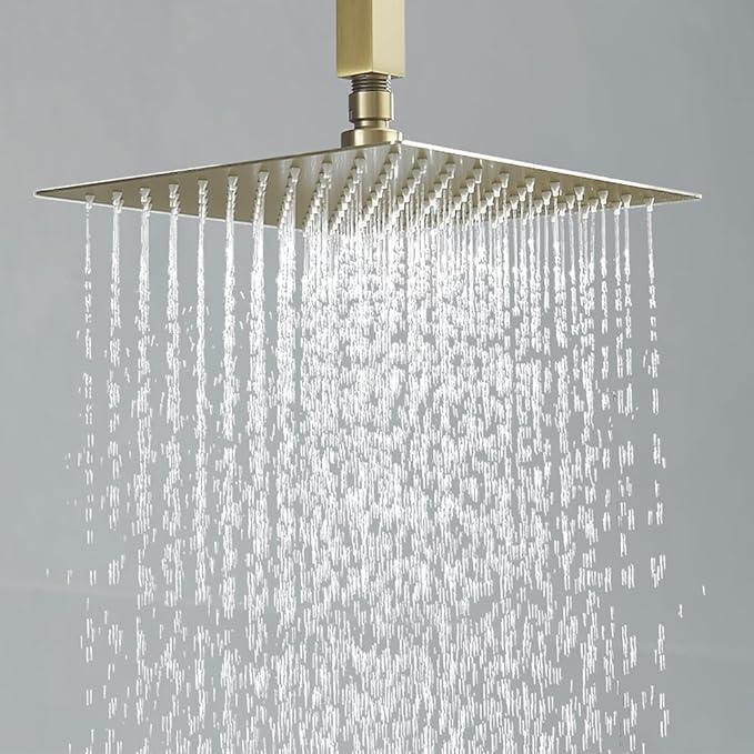 JingGang 10 Inch Ceiling Mounted Shower System Rain Mixer Shower Combo Set Rainfall Shower Head System ‎Brushed Gold Shower Faucet Rough-in Valve Body and Trim Kit Included - ModernBath