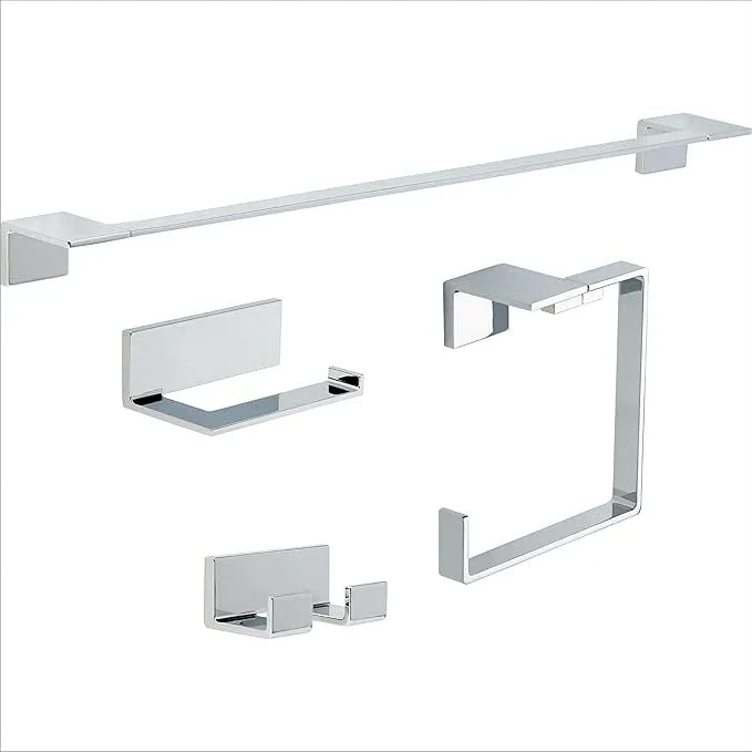 Delta Vero 4-Piece Bath Hardware Set with 24 in. Towel Bar, Toilet Paper Holder, Towel Ring, Towel Hook in Polished Chrome - ModernBath