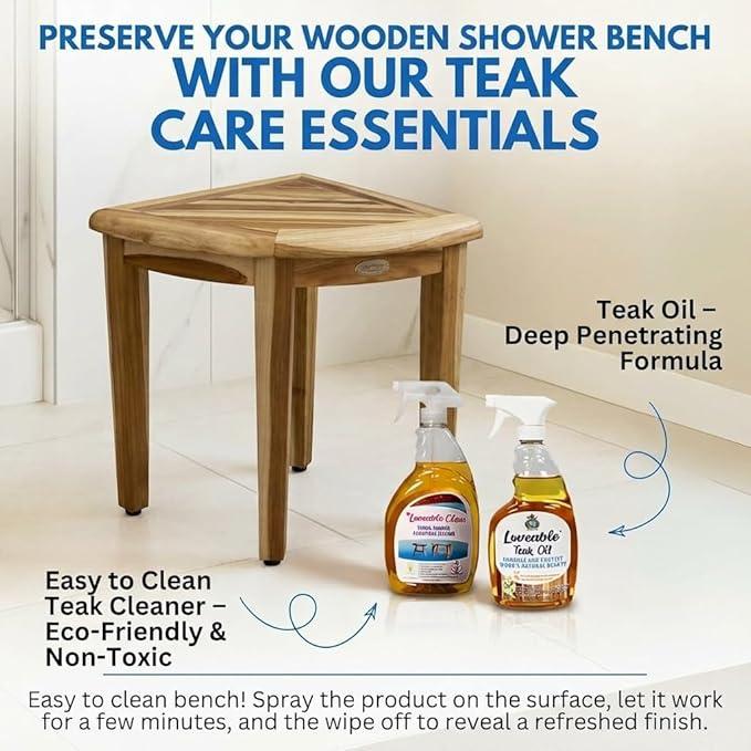 EcoDecors SnazzyCorner Waterproof Teak Wood Shower Bench Stool Seat Chair For Inside Shower Provides Safety, Storage, and Organization For Bathroom Accessories - ModernBath