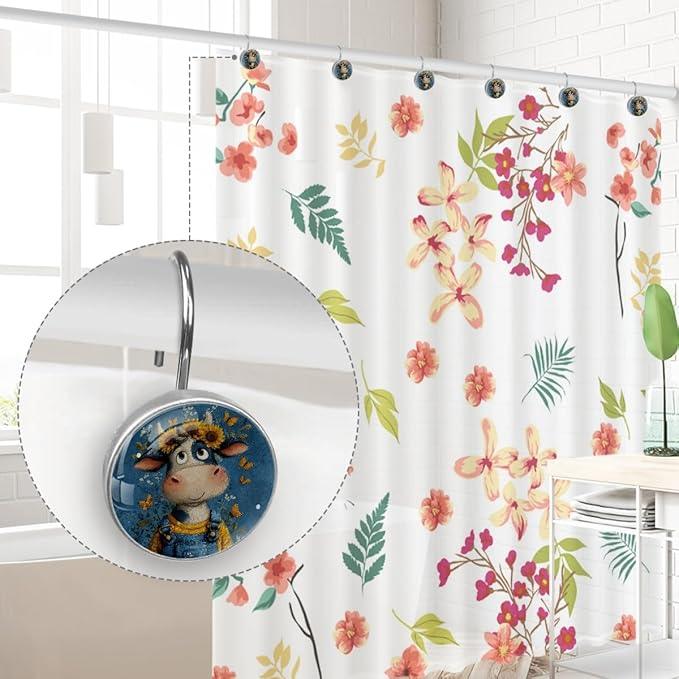 Cute Shower Curtain Hooks, 12Pcs Decorative Rust Resistant Shower Rings for Shower Curtain Rods, Stainless Steel Round Curtain Hooks for Bathroom, Bedroom, Farmhouse - ModernBath