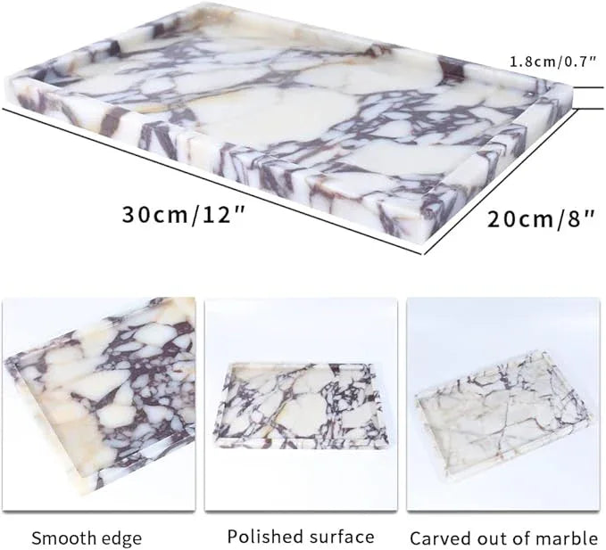 Real Luxurious Natural Marble Vanity Tray Genuine Marble/Stone Storage Tray for Home Decor Bathroom/Kitchen/Vanity/Dresser Non-Resin/Non-Ceramic - ModernBath