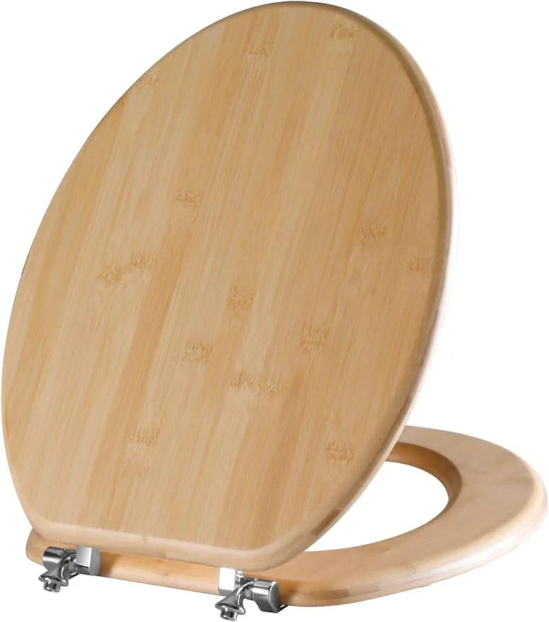 Elongated Bamboo Toilet Seat with Zinc Alloy Hinges, Easy to Install also Easy to Clean, Natural Bamboo, Light, 18.5-inch - ModernBath