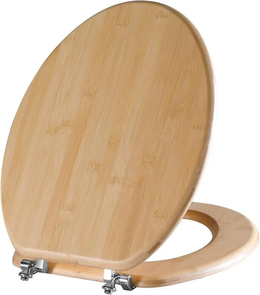 Elongated Bamboo Toilet Seat with Zinc Alloy Hinges, Easy to Install also Easy to Clean, Natural Bamboo, Light, 18.5-inch - ModernBath