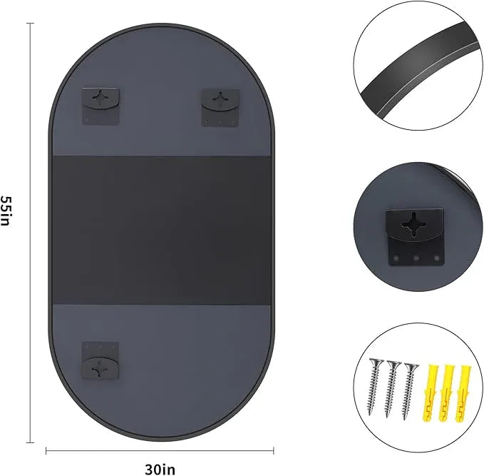 Bathroom Mirrors, 30" x55" Black Mirrors, Oval Vanity Mirrors, Metal Framed Wall Mounted Mirrors, Vertical/Horizontal Mirror for Bathroom Bedroom Entryway Living Room - ModernBath