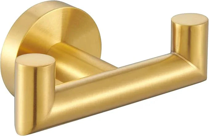 Angle Simple Bathroom Double Hook Brassy Gold, SUS304 Stainless Steel Bath Towel Holder, Double Robe Hanger Wall Mount - ModernBath