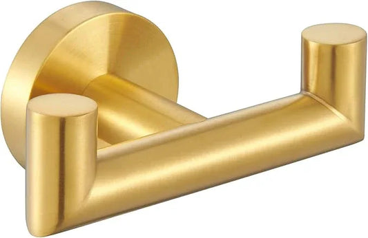 Angle Simple Bathroom Double Hook Brassy Gold, SUS304 Stainless Steel Bath Towel Holder, Double Robe Hanger Wall Mount - ModernBath