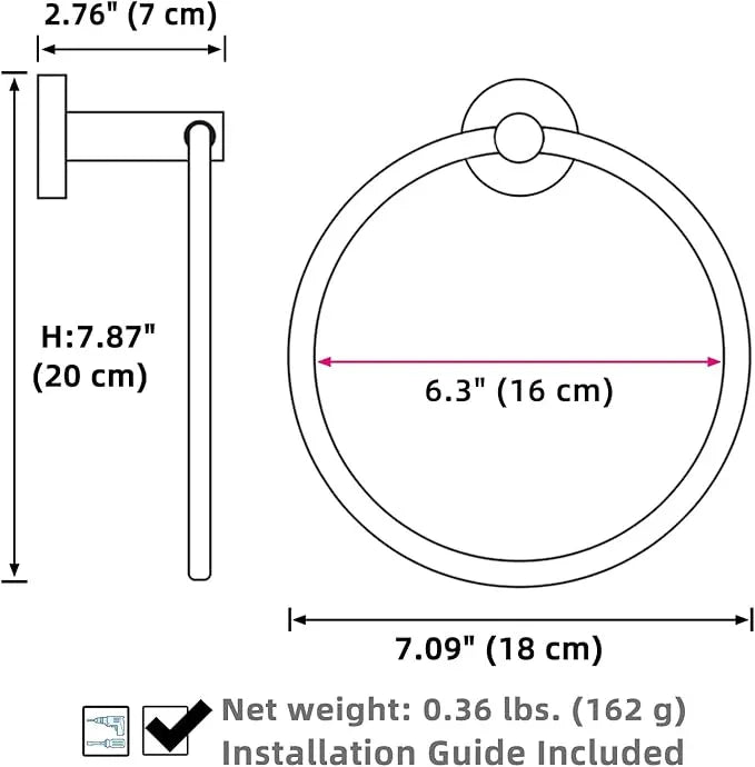 APLusee Gunmetal Gray Towel Ring, 304 Stainless Steel Rustproof Towel Holder for Bathroom Wall Mounted, Easy to Install - ModernBath