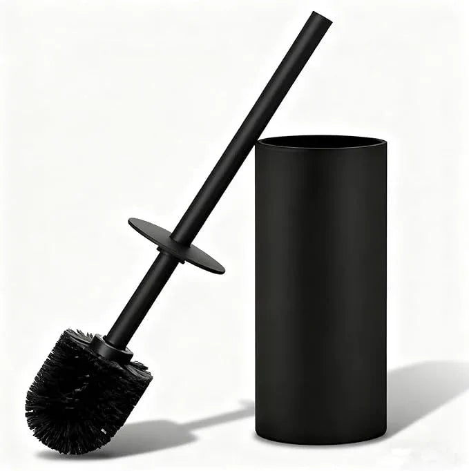 Toilet Brush and Holder Set, NEWRAIN 304 Stainless Steel Toilet Brush with Long Brush Handle, Matte Black Toilet Scrubber and Covered Holder, Round Design Sturdy and Space Saving, Covered Brush - ModernBath