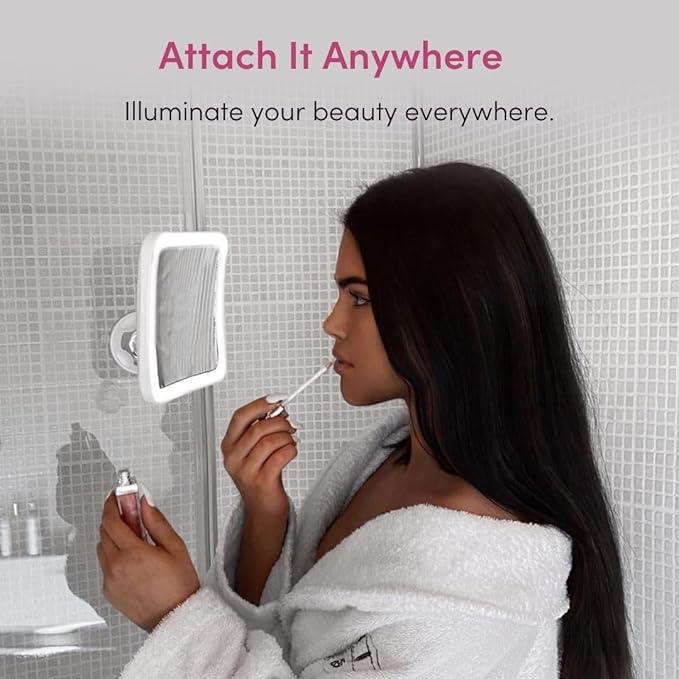 Fancii Rechargeable 10x Magnifying Mirror with 3 LED Light Settings, Dimmable Touch Light, Cordless, Locking Suction Mount, Lighted Mirror for Bathroom or Travel, Mira 2 (White) - ModernBath