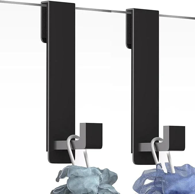 Shower Door Hooks, Heavy Duty Rack Hooks for Robe, Stainless Steel Towel Hooks for Bathroom, Fits Frameless Glass Shower Doors up to 3/8" (10mm) Thick (Black, 2 Pack) - ModernBath