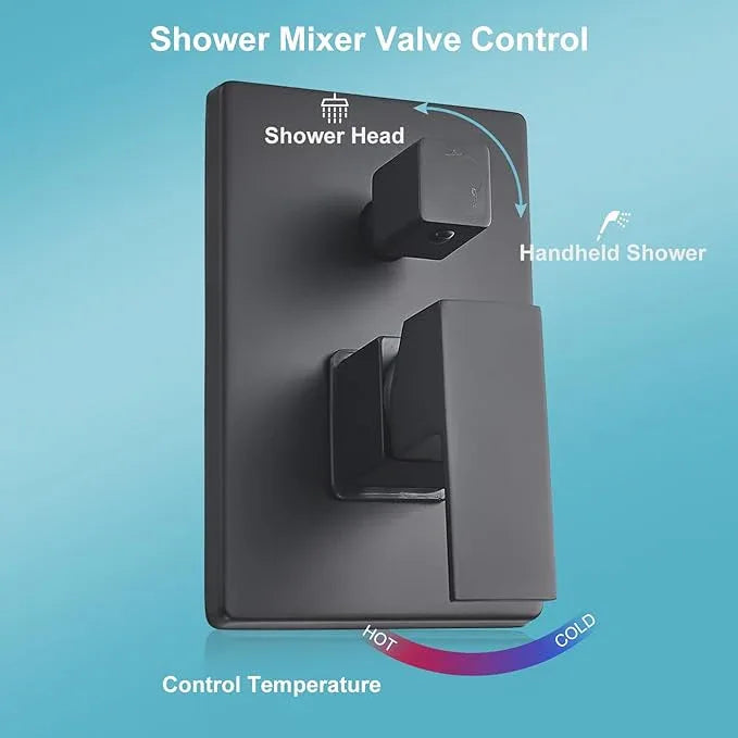 RTTWYYUU Matte Black Shower Head and Handle Set 8 Inch, Rain Shower Head with 2 Hooks, Luxury Rain Shower Set Square Wall Mount for Bathroom with Rain Shower and Handheld Shower System - ModernBath