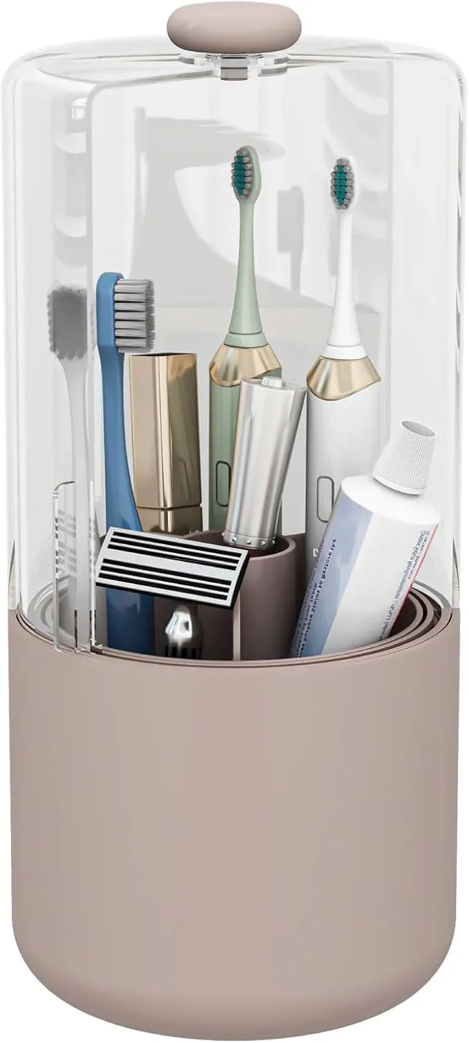 YOOLENS Toothbrush Holder with Cover 360 Rotating 4 Compartments Bathroom Toothpaste Electric Toothbrush Organizer, Pink - ModernBath