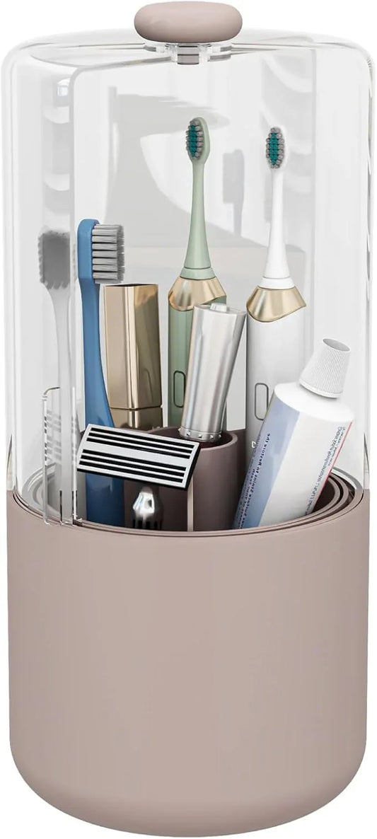 YOOLENS Toothbrush Holder with Cover 360 Rotating 4 Compartments Bathroom Toothpaste Electric Toothbrush Organizer, Pink - ModernBath