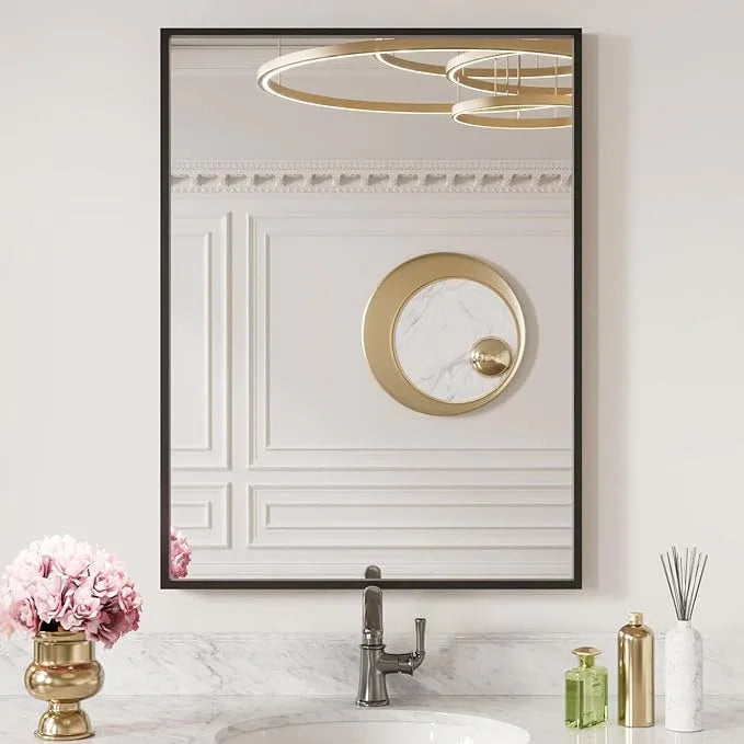 LOAAO 20"X30" Black Rectangle Bathroom Mirror Wall, Matte Black Aluminum Alloy Frame, Tempered Glass, Hangs Vertically or Horizontally, Easy to Install - ModernBath