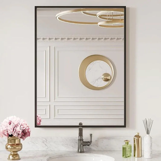 LOAAO 24"X32" Black Rectangle Bathroom Mirror Wall, Matte Black Aluminum Alloy Frame, Tempered Glass, Hangs Vertically or Horizontally, Easy to Install - ModernBath