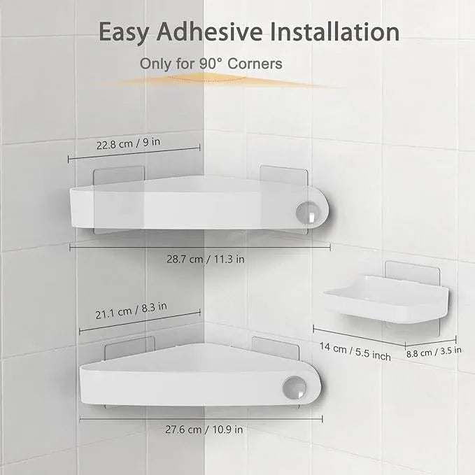 Sotfamily Shower Caddy Corner, Adhesive Corner Shower Shelves for Bathroom Organizers and Storage, Rust Free Plastic Rack for Bathroom Accessories & Decor, 2 Pack + Soap Dish, White - ModernBath