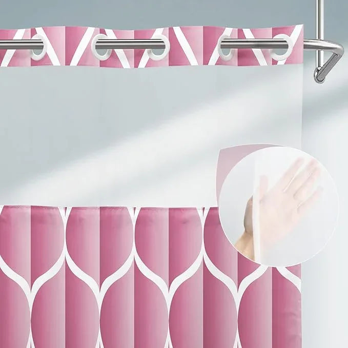 Yiatn No Hook Pale Mauve Shower Curtain with Snap in Fabric Liner Set - Hotel Style with See Through Mesh Top Window, Modern Geometric Waterdrop Design,Waterproof and Washable, 71x74 INCH - ModernBath