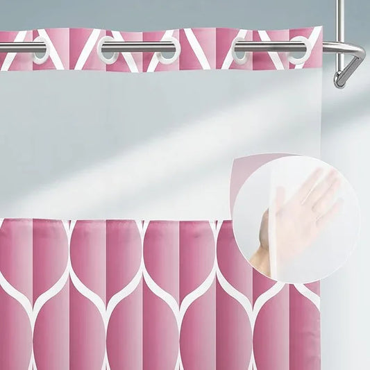 Yiatn No Hook Pale Mauve Shower Curtain with Snap in Fabric Liner Set - Hotel Style with See Through Mesh Top Window, Modern Geometric Waterdrop Design,Waterproof and Washable, 71x74 INCH - ModernBath