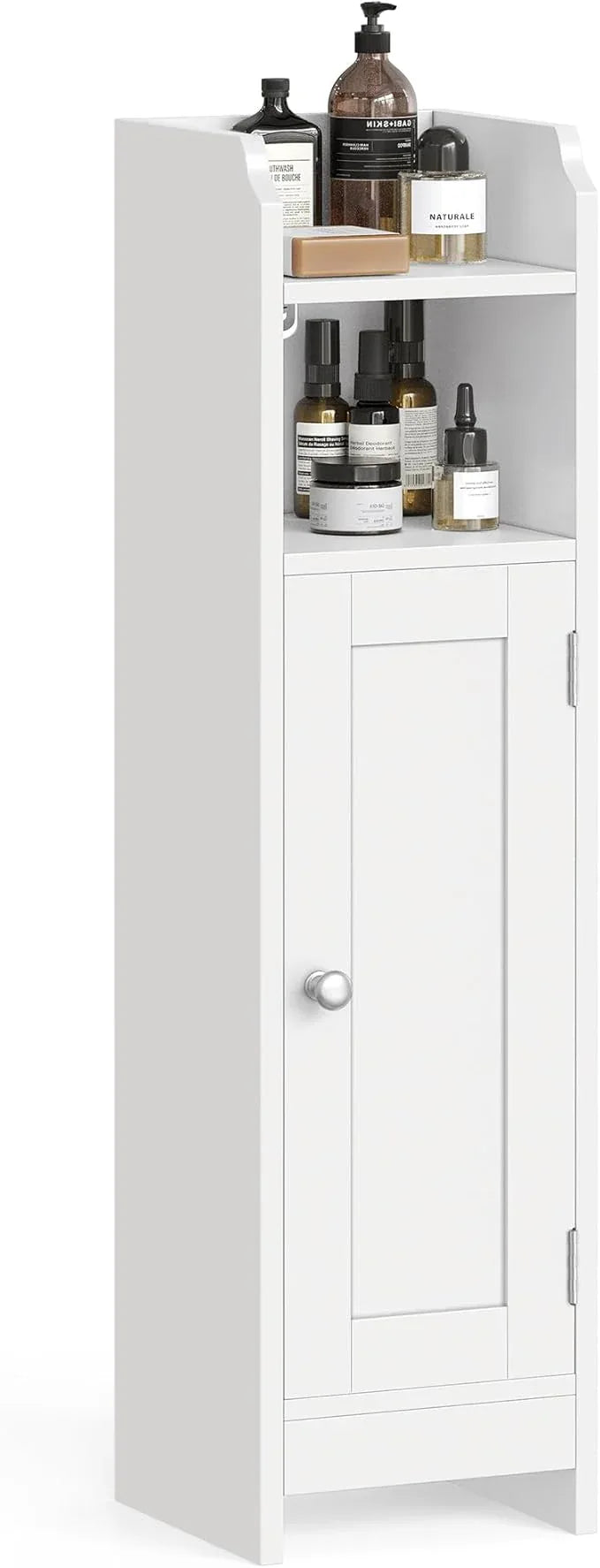 VASAGLE Small Storage Corner Floor Cabinet with Door, 7.9 x 7.1 x 31.5 Inches, Narrow Toilet Paper Storage Holder, Adjustable Shelves, for Bathroom, Living Room, Small Spaces, Cloud White UBBC310W01 - ModernBath
