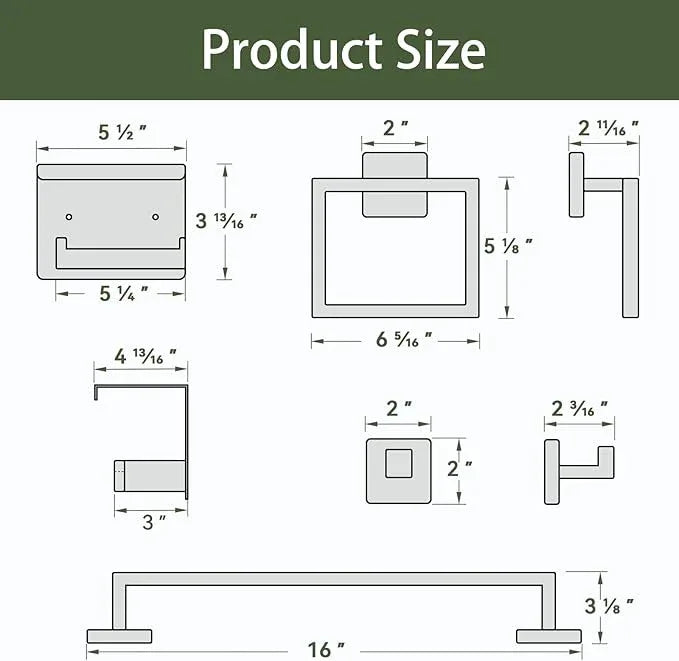 Bubxo 5-Pieces Matte Black Bathroom Hardware Set, 16 Inch Bathroom Towel Bar Set, SUS304 Stainless Steel Bathroom Hardware Accessories Set, Towel Racks for Bathroom Wall Mounted - ModernBath